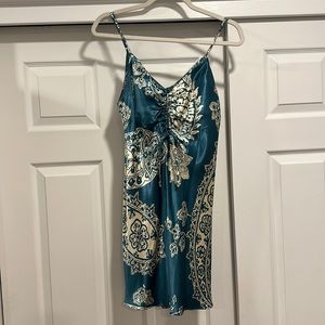 Zara Satin Blue and White Paisley Mini Dress